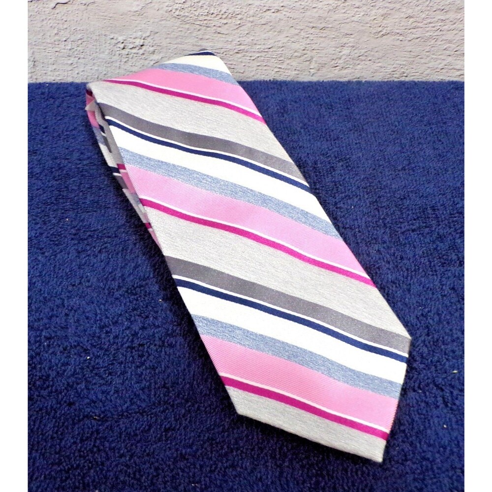 Pronto‎ Uomo 100% Silk Gray Blue Diagonal Stripes Men's X- Long Business Necktie